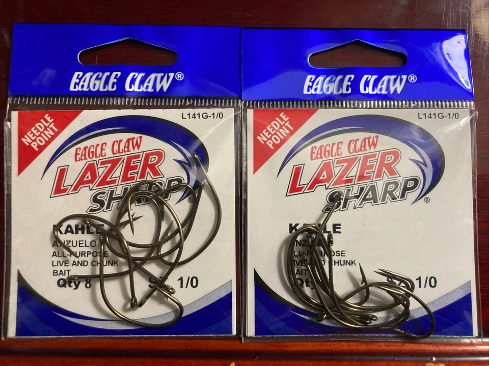 Lot of 2 Eagle Claw SIZE 1/0 Lazer Sharp KAHLE All Purpose Live/Chunk - 16 TOTAL - Image 1 of 1
