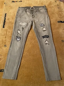 Queen Hearts Stretch Jeans Gr. L grau mit Patches NEU - Bild 1 von 3