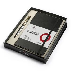 Sheaffer 300 Ballpoint Pen Gift Set Chrome Gold Trim with A5 Notebook G2934251-5 - Picture 1 of 3