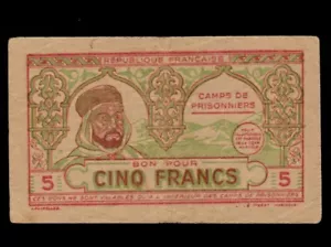 Algeria 5 Francs 1943 ** CAMPS DE PRISONNIERS ** WWII K.394 VF - Picture 1 of 2