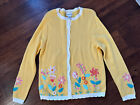 Breckenridge Preppy Sweater Knit Yellow Button Down Spring Cardigan Floral S VTG
