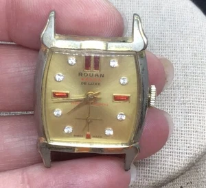 Vintage Rouan Deluxe 1 Jewel Watch Face-No Band- "AS IS" Parts/Repairs W941 - Picture 1 of 8