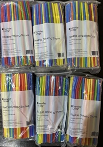 EVERYDAY LIVING. Flexible Plastic Drinking Straws. (600 ct, Assorted) Bendable. - Picture 1 of 3