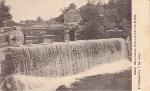 WILLIAMSBURG MA - Grist Mill Falls - Black & White Unused PC - Picture 1 of 2