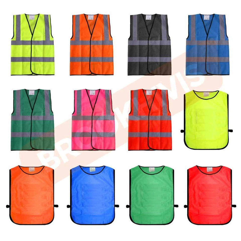BROOK HI VIS HIGH VISIBILITY HI VIZ VIS WAISTCOAT VEST TABARD REFLECTIVE SAFETY WORK WEAR