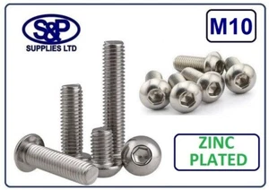 M10 - 10mm CABEZAL DE BOTÓN DE ENCHUFE TORNILLO CABEZA CÚPULA PERNO CHAPADO EN ZINC 16MM A 70MM DE LARGO - Imagen 1 de 2