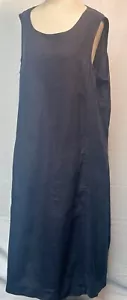 Seasalt Dark Blue 100% Linen S/L Dress Labelled UK 20 Petite - Picture 1 of 8