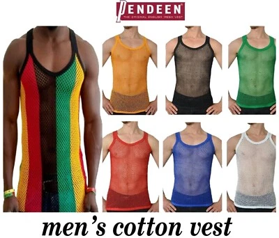 Mens Original Pendeen Vest Men Rasta Mesh Fishnet String Top Cotton Summer Gym - Image 1 of 4