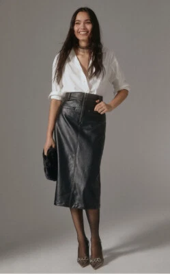NWOT ANTHROPOLOGIE Pilcro Faux Leather Moto Midi Skirt. Size 10. MSRP $128 - Image 1 of 4