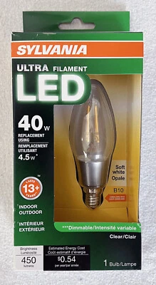 Sylvania Ultra Filament Dimmable LED 40W Indoor Outdoor Soft White B10 Clear NEW - Image 1 of 3