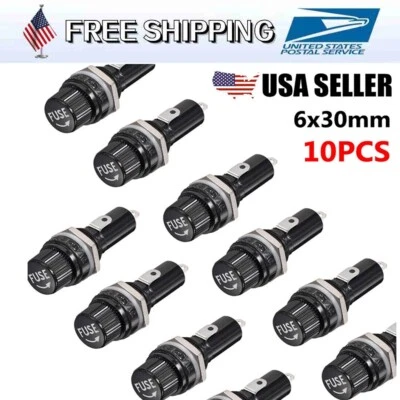 10pcs 6x30mm Electrical Panel Mounted Screw Cap Fuse Holder Glass Tube Fuses - Image 1 of 4