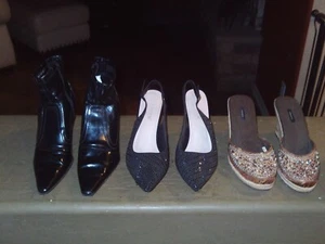 WOMENS HEELS & BOOTS SIZE 9 THREE ASSORTED PAIRS GENTLY USED CONDITION 24 PHOTOS - Picture 1 of 23
