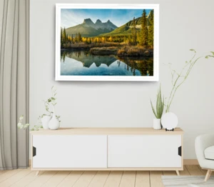 Mountain Print, Forest & Tree Wall Art, River Framed Nature Wall Art, Natural - Foto 1 di 5