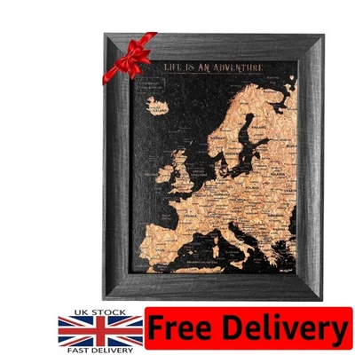 Reisekarte Pinnwand mit 100 Pins - stilvolle Holzrahmen Deko - Bild 1 von 4