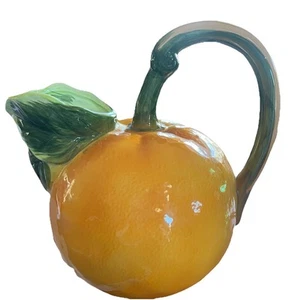 Vintage 1981 The Haldon Group Pottery Orange Shaped Pitcher 7.5" Tall - Picture 1 of 10