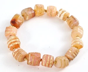 Ancient Etched Agate Bead Bracelet traded from Mesopotamia to Nepal Himalayan - Picture 1 of 13