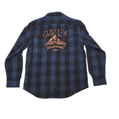 Oakley Terraformic Shirt Embroidered Logo Thick Cotton Shacket Blue Check Mens L - Image 1 of 4