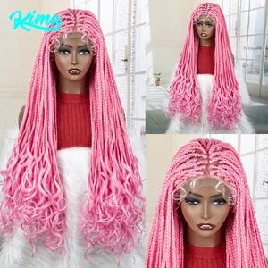Synthetic 36 inches Women Hair Wig Braided Long Curly With Baby Hair Wig Pink - Picture 1 of 11