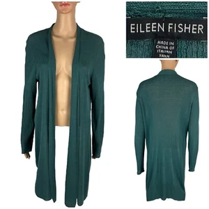Eileen Fisher Womens Large Cardigan Open Knit Linen Nylon Blend Green Long - Picture 1 of 9