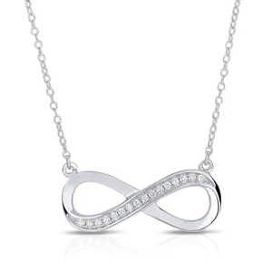 Solid 925 Sterling Silver Pave Infinity Endless Love CZ Pendant Necklace 16"-18" - Picture 1 of 9
