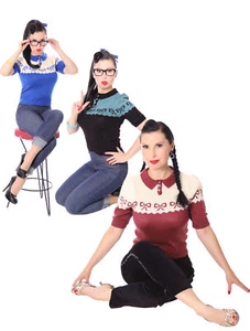 SugarShock Berit 50s Retro Rockabilly Bow Jumper Knit Shirt - Picture 1 of 20