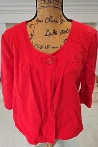 Kim Rogers Red Solid 3/4 Sleeve 1 Button Jacket Womens Size XL Linen Cotton Pkts - Picture 1 of 10