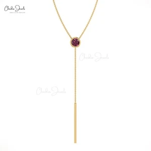 1/4 CT Genuine Rhodolite Garnet 14k Real Gold Handmade Lariat Necklace For Women - Picture 1 of 22