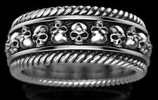 Gothic Skull Mens Wedding Band Biker Ring 925 Sterling Silver Anniversary Ring