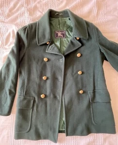 Vintage BURBERRY Double Breasted Peacoat - Green Women's Wool/Cashmere Size 16 - Picture 1 of 7