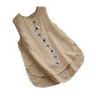 Womens Cotton Linen Sleeveless Tank Top Vest Ladies Loose T-Shirt Cami Blouse ❉