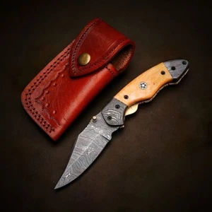 Handmade Personalized Damascus Folding Knife Razor Sharp Blade With Bone Handle - Picture 1 of 5