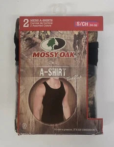 2 Pk Mossy Oak Men's S 34-36 Sleeveless Camo & Solid Black Tank A Shirt Muscle - Picture 1 of 4