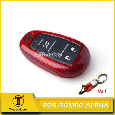 Funda Carcasa Llavero Rojo Fibra de Carbono Para Alfa Romeo Giulia Stelvio Foto 1 de 4