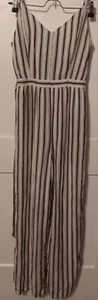 American Eagle Women’s Wide Leg Pant Striped Jumpsuit Small Tie Belt - Picture 1 of 9