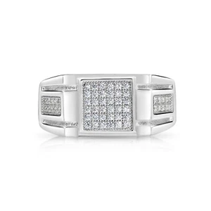 Solid 925 Sterling Silver Pave Square Signet Statement Pinky Wedding Band Ring - Picture 1 of 12