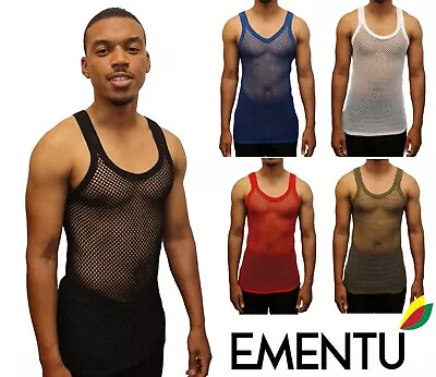 Mens Premium Mesh Vest 100% Cotton Fishnet String Muscle Tank Top Sizes S-3XL - Image 1 of 2