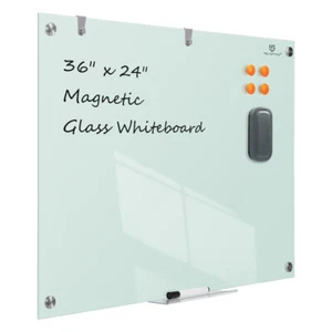 TSJ OFFICE Glass Dry-Erase Board - 36 x 24 Inches Wall Mounted Glass Magnetic Wh - Picture 1 of 6