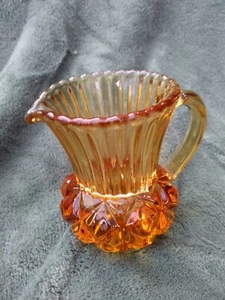 Vintage Amber Glass Thistle Shape Cream Milk Jug Toothpick Holder - Picture 1 of 6