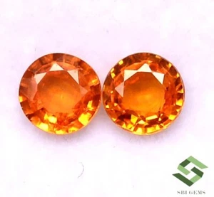 Certified Natural Orange Sapphire Round Cut Pair 5 mm 1.17 CTS Loose Gemstones - Picture 1 of 6