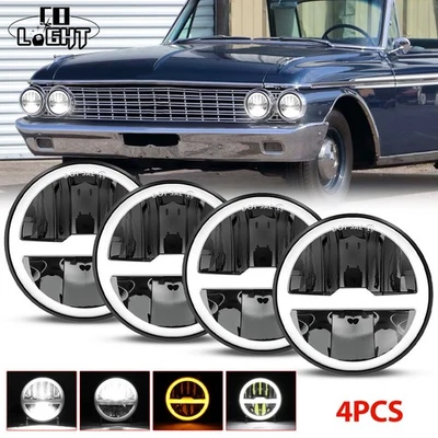 4pcs 5.75" 5-3/4inch LED Headlights Hi/Lo Upgrade For Ford Galaxie 500 1962-1974 - Image 1 of 4