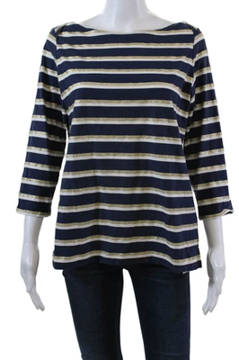 Женский хлопковый топ Leggiadro с длинным рукавом в металлическую полоску синий размер 4 - Изображение 1 из 4