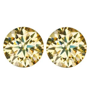 4.92 Ct IF 2Pcs Pair Brilliant Round Diamond Cut 9 MM Golden Yellow Moissanite - Picture 1 of 5