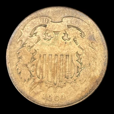 1864 Two Cent Piece 2c USA 2 Cents Antique Copper Coin - Image 1 of 2