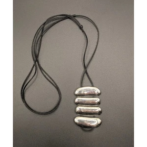 Silber gestapelt Anhänger Halskette verstellbar schwarz Kordel Statement Anthropologie - Bild 1 von 5