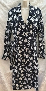 Abito midi vintage DIANE VON FURSTENBERG ~ taglia 10 ~ L/S misto cotone blu scuro - Foto 1 di 10