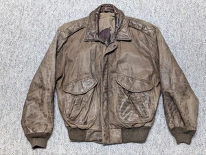 vintage 1980s flight jacket BOMBER leather M brown 40-42 mad max PATINA moto - Picture 1 of 9