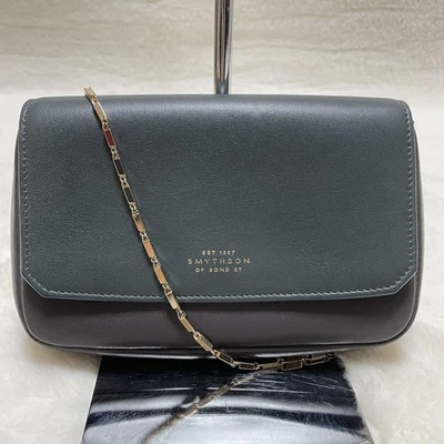 SMYTHSON Leather Chain Shoulder Bag in Green×Purple [VG] Limited From JAPAN - Image 1 of 4