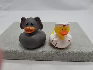 Lot Of 2 Elephant Big Ears Dark Gray Rubber Duck Jeep Ducking 2” + Nurse Duckie - Picture 1 of 22