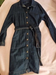Papaya Dark Blue Denim Dress Size 12 Medium Length Tied waist - Picture 1 of 3