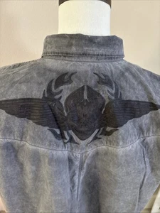 Harley Davidson Skull Grey Distressed Snap Button Short Sleeve Shirt Men's XL - Foto 1 di 16